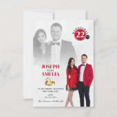 ミニマリスト白と赤のエレガントな結婚式の写真 招待状 (正面)