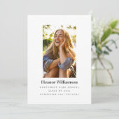 ミニマリスト白エレガント写真大学の卒業 案内状 (スタンド正面)