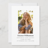 ミニマリスト白エレガント写真大学の卒業 案内状 (正面)