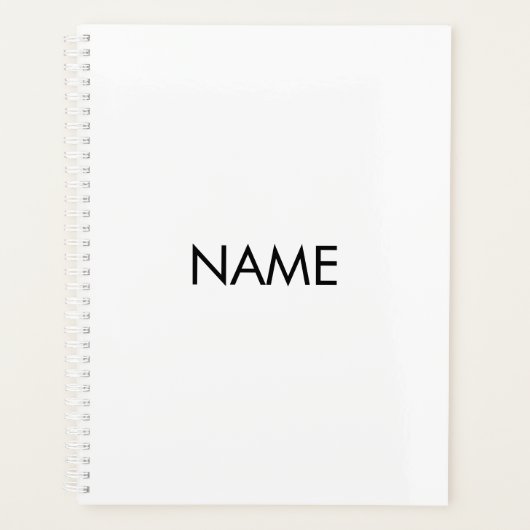 ミニマリスト白カスタム黒文字モノグラム プランナー手帳 (正面)