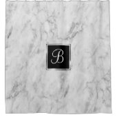 ミニマリスト白シルバーとグレーのテクスチャ付き大理石 シャワーカーテン (正面)