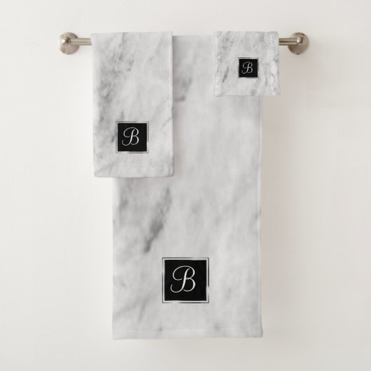 ミニマリスト白シルバーとグレーのテクスチャ付き大理石 バスタオルセット (インサイチュ)