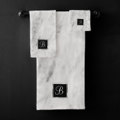 ミニマリスト白シルバーとグレーのテクスチャ付き大理石 バスタオルセット