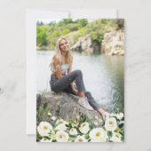 ミニマリスト白バラ緑の写真卒業 招待状 (裏面)