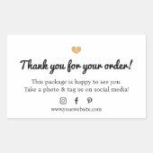 ミニマリスト白フェイク黒金ゴールドハート 長方形シール (正面)