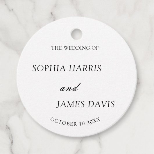 ミニマリスト白モダンエレガントな結婚式 フェイバータグ (正面)