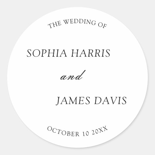 ミニマリスト白モダンエレガントな結婚式 ラウンドシール (正面)