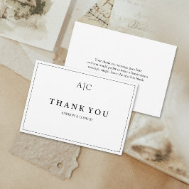 ミニマリスト白モノグラム結婚ズサンキューカード サンキューカード