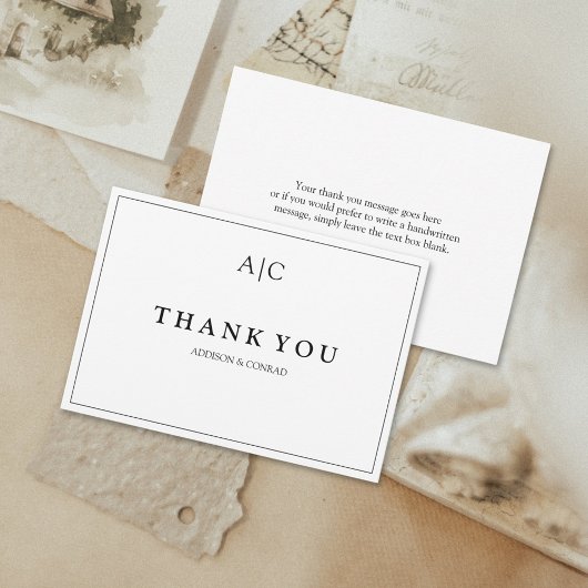 ミニマリスト白モノグラム結婚ズサンキューカード サンキューカード