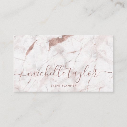 ミニマリスト白大理石バラ金ゴールド署名スクリプト 名刺 (正面)