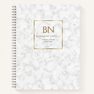 ミニマリスト白大理石金ゴールドフレームスケッチパッド ノートブック