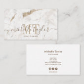 ミニマリスト白大理石金ゴールドモノグラム 名刺 (正面/裏面)