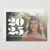 ミニマリスト白数字の日付写真卒業 案内状 (正面)