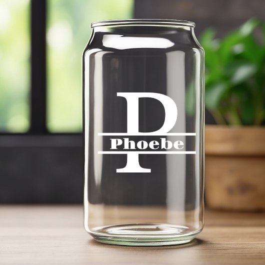 ミニマリスト白文字Pモノグラムと名前をカスタムする ガラス缶