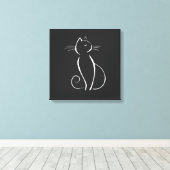 ミニマリスト白猫オンブラックアドオン名 キャンバスプリント (インサイチュ (ウッドフロア))