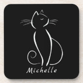 ミニマリスト白猫オンブラックアドオン名 コースター (正面)
