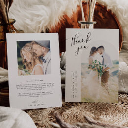 ミニマリスト白結婚アーチ サンキューカード