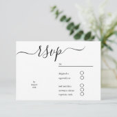 ミニマリスト白結婚文字 出欠カード (スタンド正面)