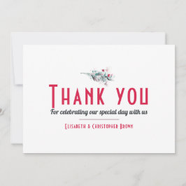 ミニマリスト白結婚赤フローラサンキューカード サンキューカード