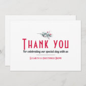 ミニマリスト白結婚赤フローラサンキューカード サンキューカード (正面/裏面)