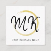 ミニマリスト白色金ゴールド&ブラックQRコードモノグラムの追加 スクエア名刺 (正面)