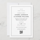 ミニマリスト白色QRコ結婚ード 招待状 (正面)