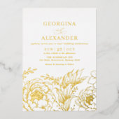 ミニマリスト白金ゴールドヴィンテージボタニカル結婚ズ 箔招待状 (正面)