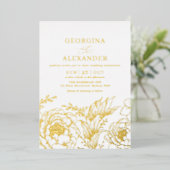ミニマリスト白金ゴールドヴィンテージボタニカル結婚ズ 箔招待状 (立ち正面)