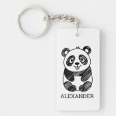 ミニマリスト白黒かわいいパンダスケッチ キーホルダー (正面)