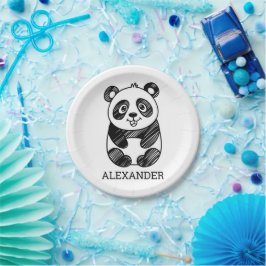 ミニマリスト白黒かわいいパンダスケッチ ペーパープレート