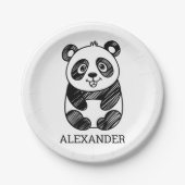 ミニマリスト白黒かわいいパンダスケッチ ペーパープレート (正面)