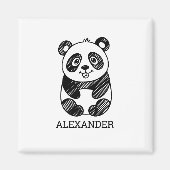 ミニマリスト白黒かわいいパンダスケッチ マグネット (正面)
