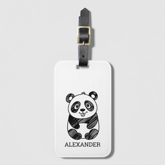 ミニマリスト白黒かわいいパンダスケッチ ラゲッジタグ (正面縦)
