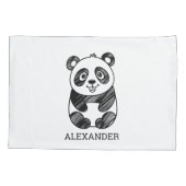 ミニマリスト白黒かわいいパンダスケッチ 枕カバー (裏面)