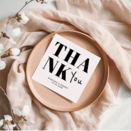 ミニマリスト白黒はっきりしたサンキュー結婚ズ スタンダードカクテルナプキン