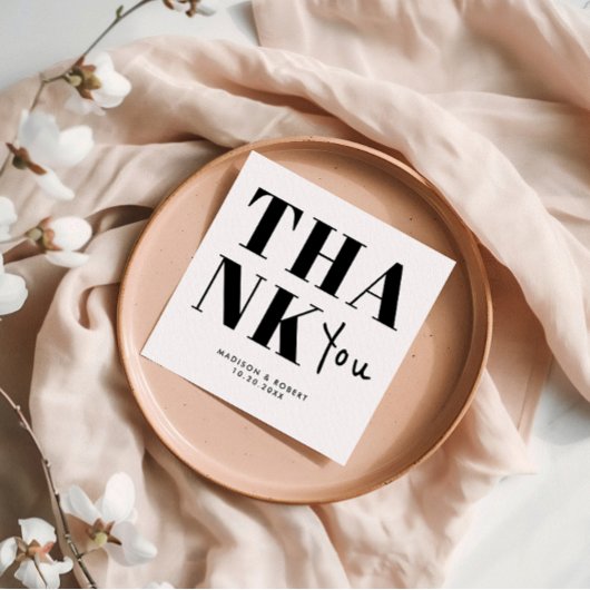 ミニマリスト白黒はっきりしたサンキュー結婚ズ スタンダードカクテルナプキン