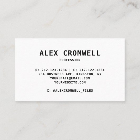 ミニマリスト白黒はっきりしたタイポグラフィ 名刺 (裏面)