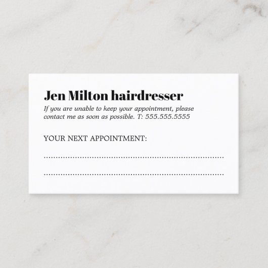 ミニマリスト白黒はっきりしたヘアサロン 予約カード (正面)