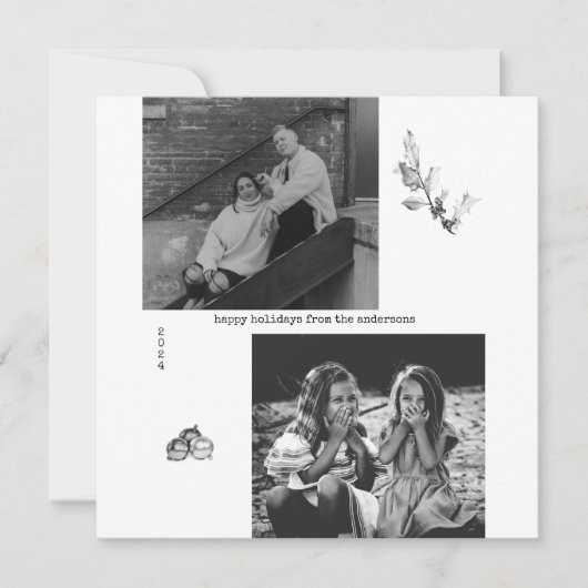 ミニマリスト白黒アートフォトクリスマスホール シーズンカード (正面)