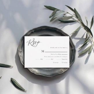 ミニマリスト白黒ウェディングRSVPカード 出欠カード
