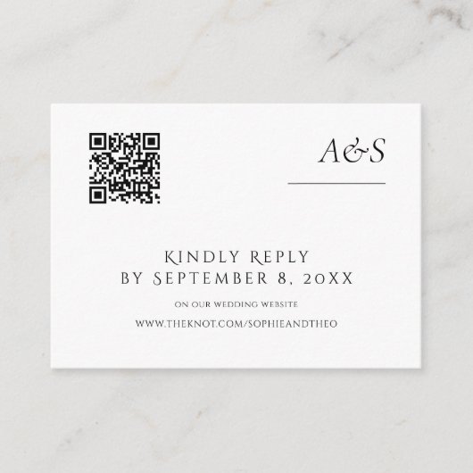 ミニマリスト白黒ウェディングRSVP Qrコード エンクロージャーカード (正面)