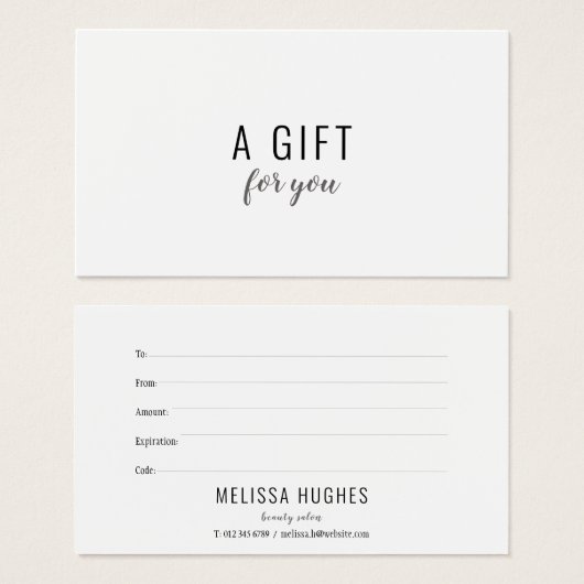 ミニマリスト白黒ギフト証明書 (正面&裏面)