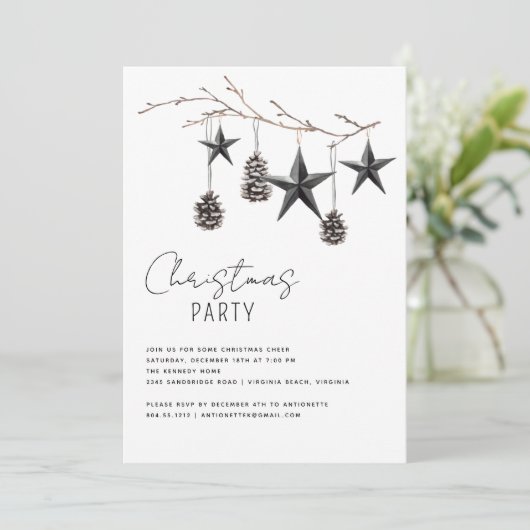 ミニマリスト白黒クリスマスパーティー 招待状 (スタンド正面)