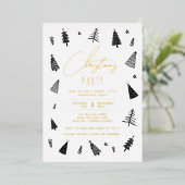 ミニマリスト白黒クリスマスパーティー 箔招待状 (立ち正面)