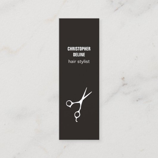 ミニマリスト白黒シザー美容師 スキニー名刺 (正面)