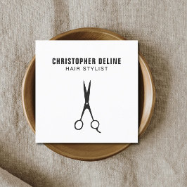 ミニマリスト白黒シザー美容師 スクエア名刺