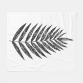 ミニマリスト白黒シダスケッチ フリースブランケット (正面(横))