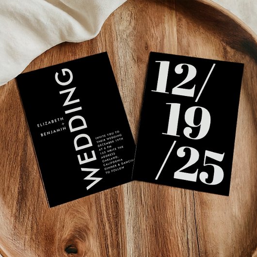 ミニマリスト白黒シンプルはっきりした結婚 招待状