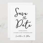 ミニマリスト白黒シンプル日付の保存 招待状 (正面/裏面)