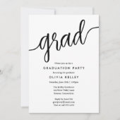 ミニマリスト白黒スクリプト卒業パーティー 招待状 (正面)